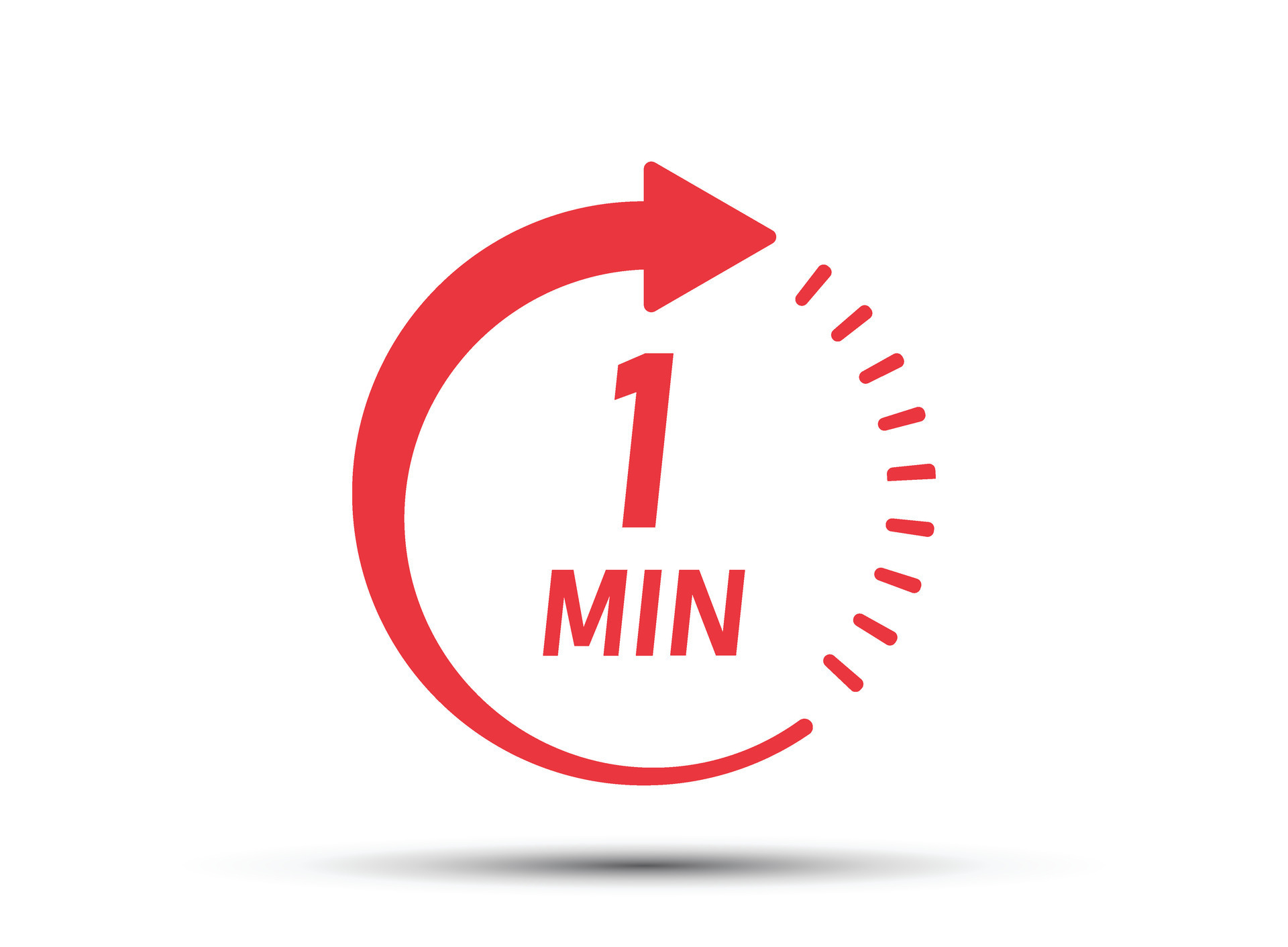 1 minute on stopwatch icon in flat style. Clock face timer vector