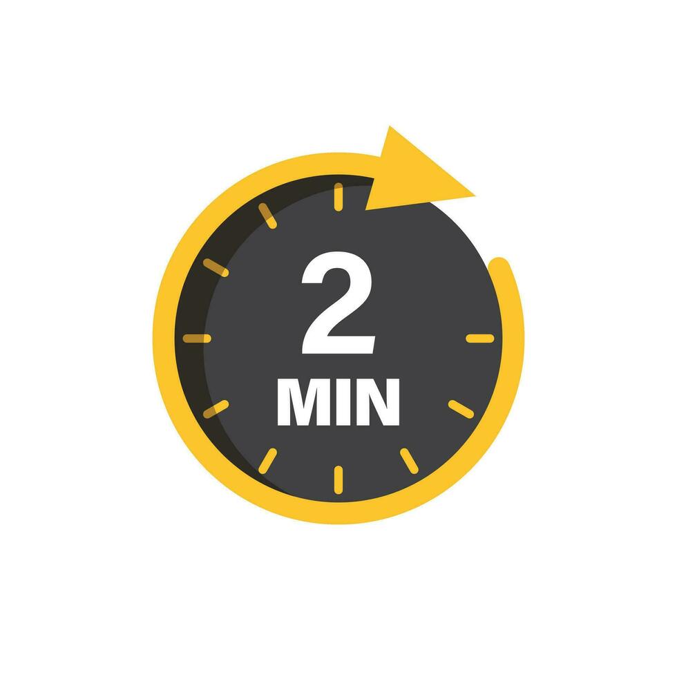 2 minute on stopwatch icon in flat style. Clock face timer vector illustration on isolated background. Countdown sign business concept.