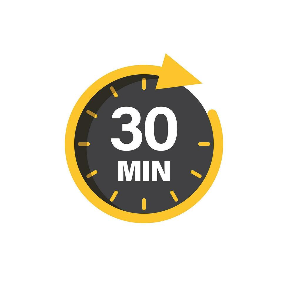 30 minutos en cronógrafo icono en plano estilo. reloj cara Temporizador vector ilustración en aislado antecedentes. cuenta regresiva firmar negocio concepto.