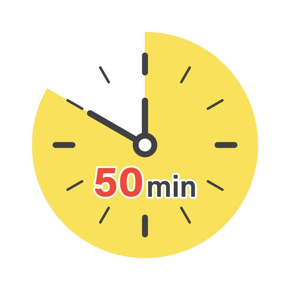 50 minutes on stopwatch icon in flat style. Clock face timer vector illustration on isolated background. Countdown sign business concept.