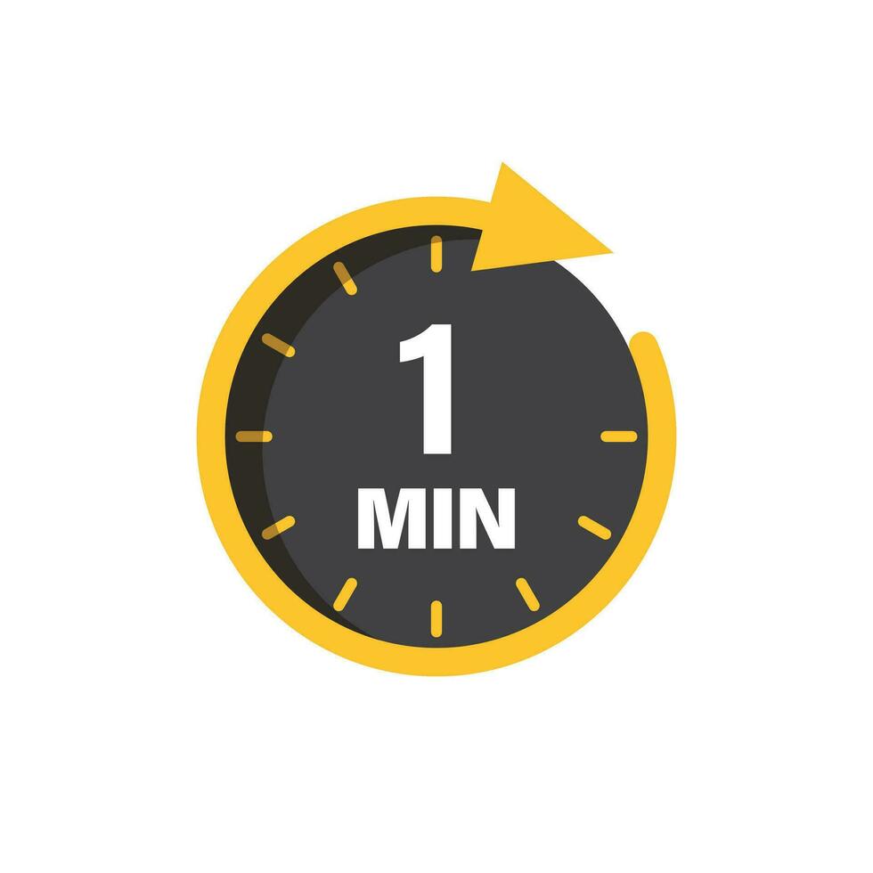 1 minute on stopwatch icon in flat style. Clock face timer vector illustration on isolated background. Countdown sign business concept.