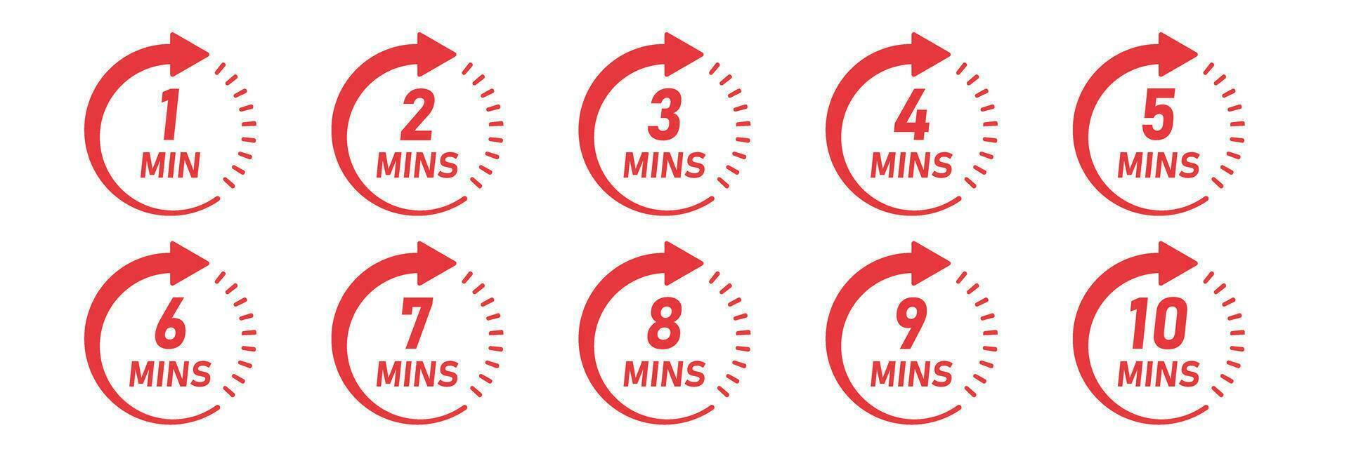 From 1 minite to 10 minutes on stopwatch icon in flat style. Clock face timer vector illustration on isolated background. Countdown sign business concept.