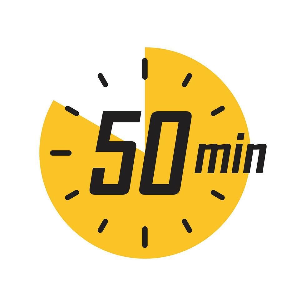 50 minutes on stopwatch icon in flat style. Clock face timer vector illustration on isolated background. Countdown sign business concept.