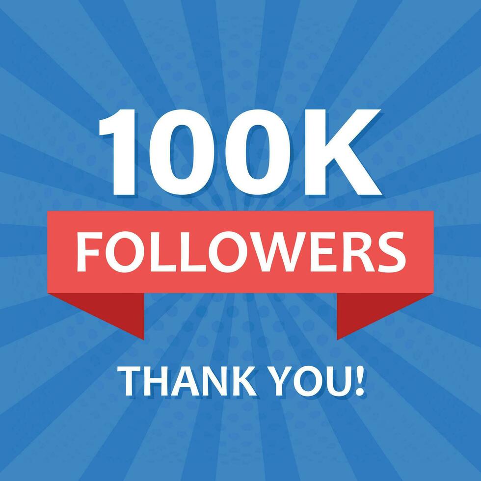 Thank you 100000 followers icon in flat style. Subscription amount vector illustration on isolated background. 100k follower sign business concept.