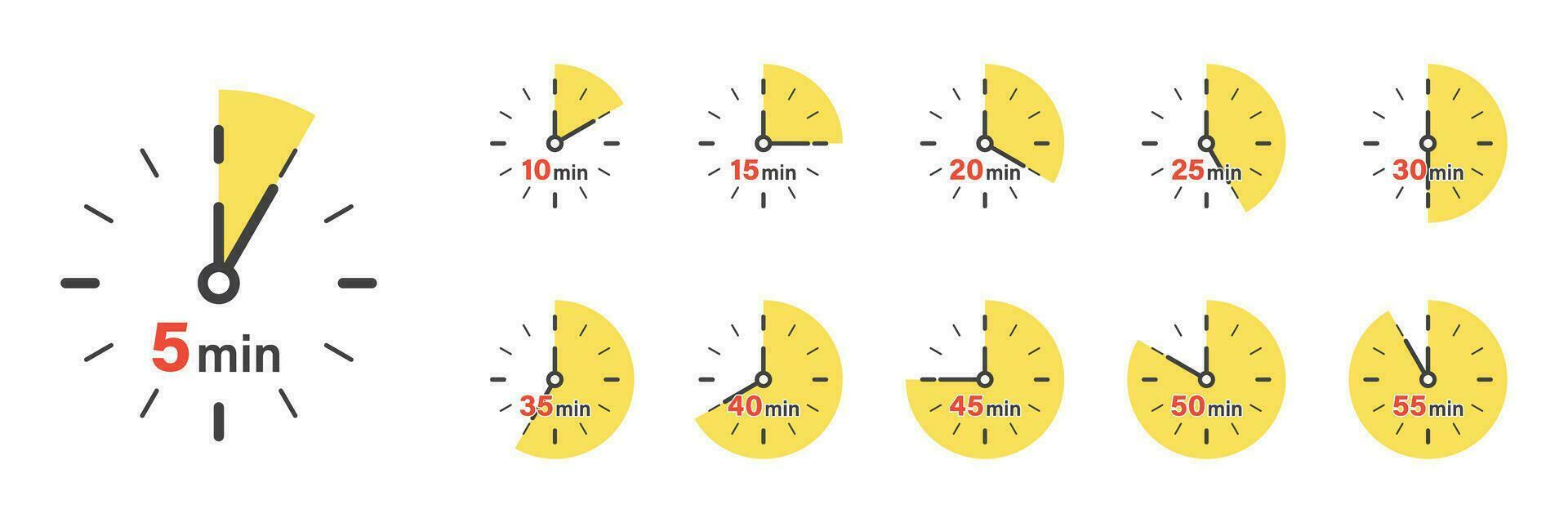 desde 5 5 minutos a 55 minutos en cronógrafo icono en plano estilo. reloj cara Temporizador vector ilustración en aislado antecedentes. cuenta regresiva firmar negocio concepto.