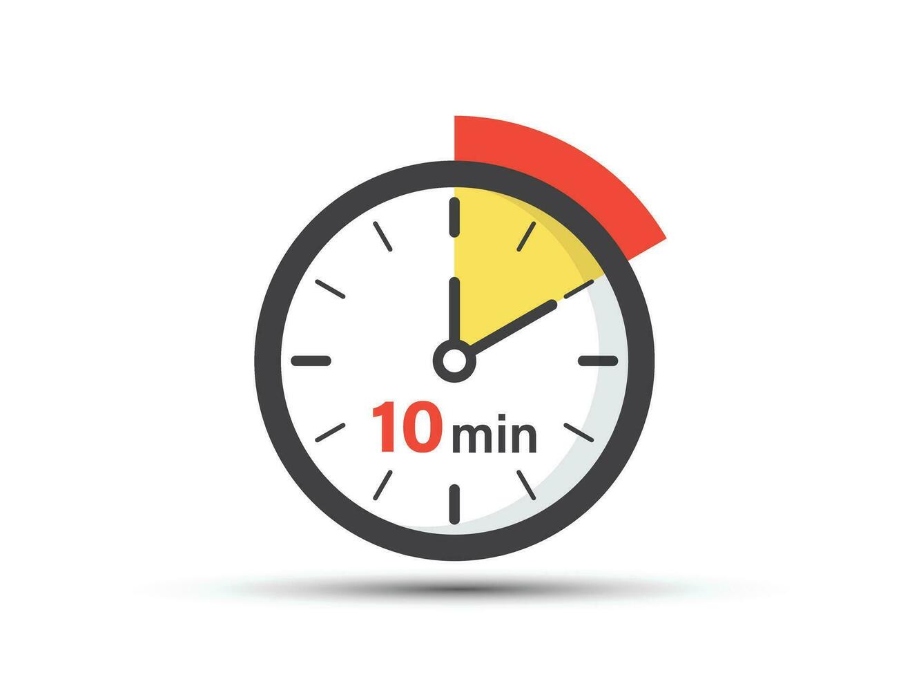 10 minutes on stopwatch icon in flat style. Clock face timer vector illustration on isolated background. Countdown sign business concept.