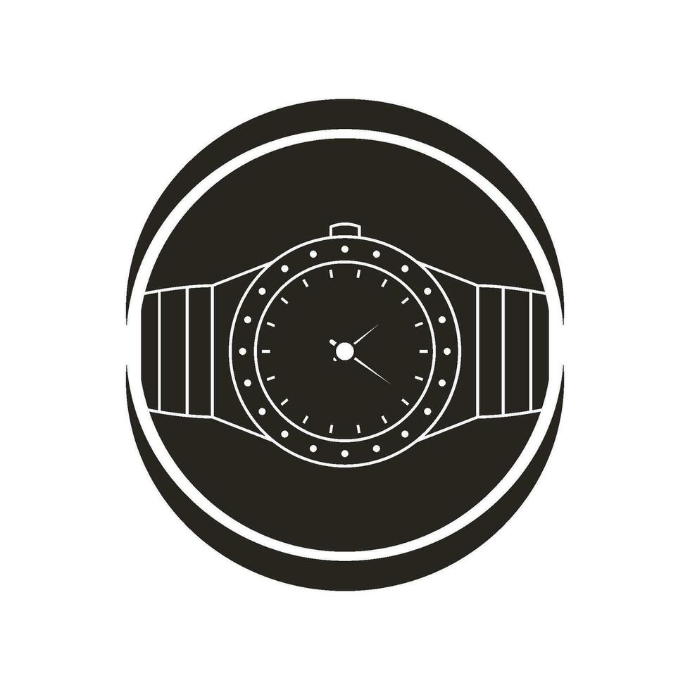 reloj icono en negro circulo vector