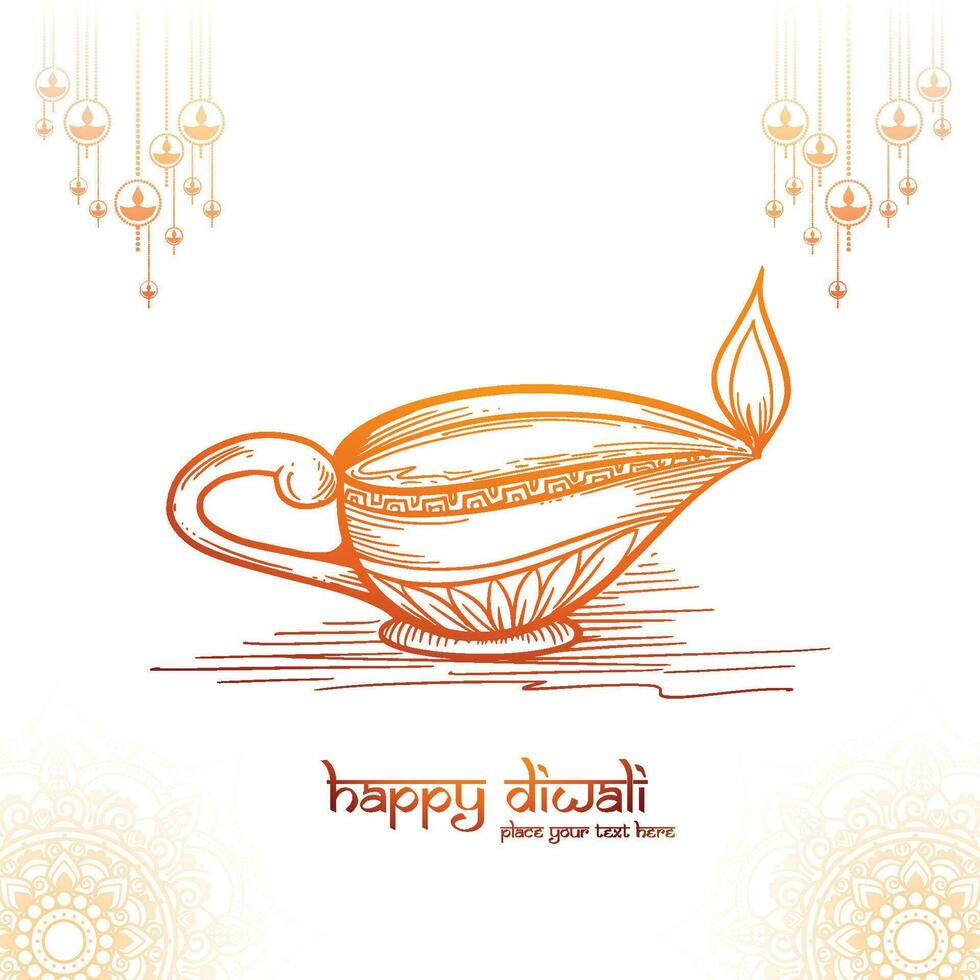 Hand draw sketch diwali oil lamp festival background vector