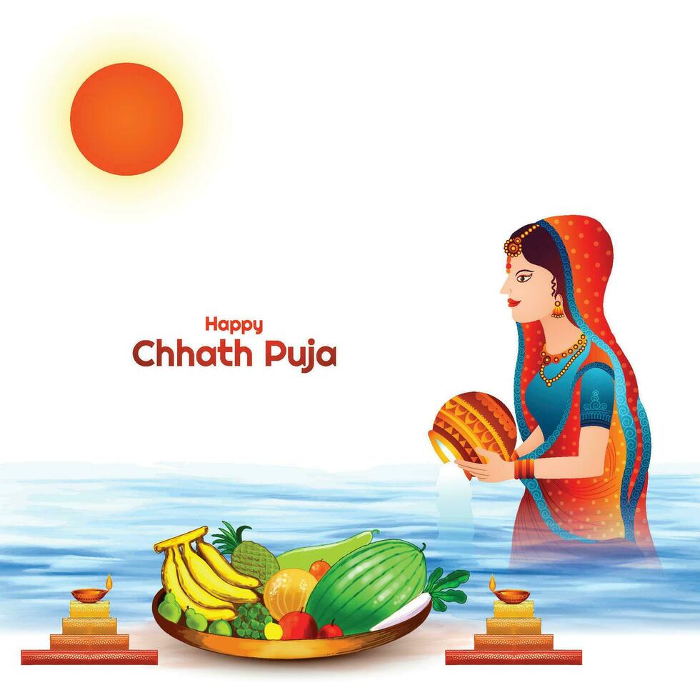 Happy chhath puja holiday background for sun festival of india vector