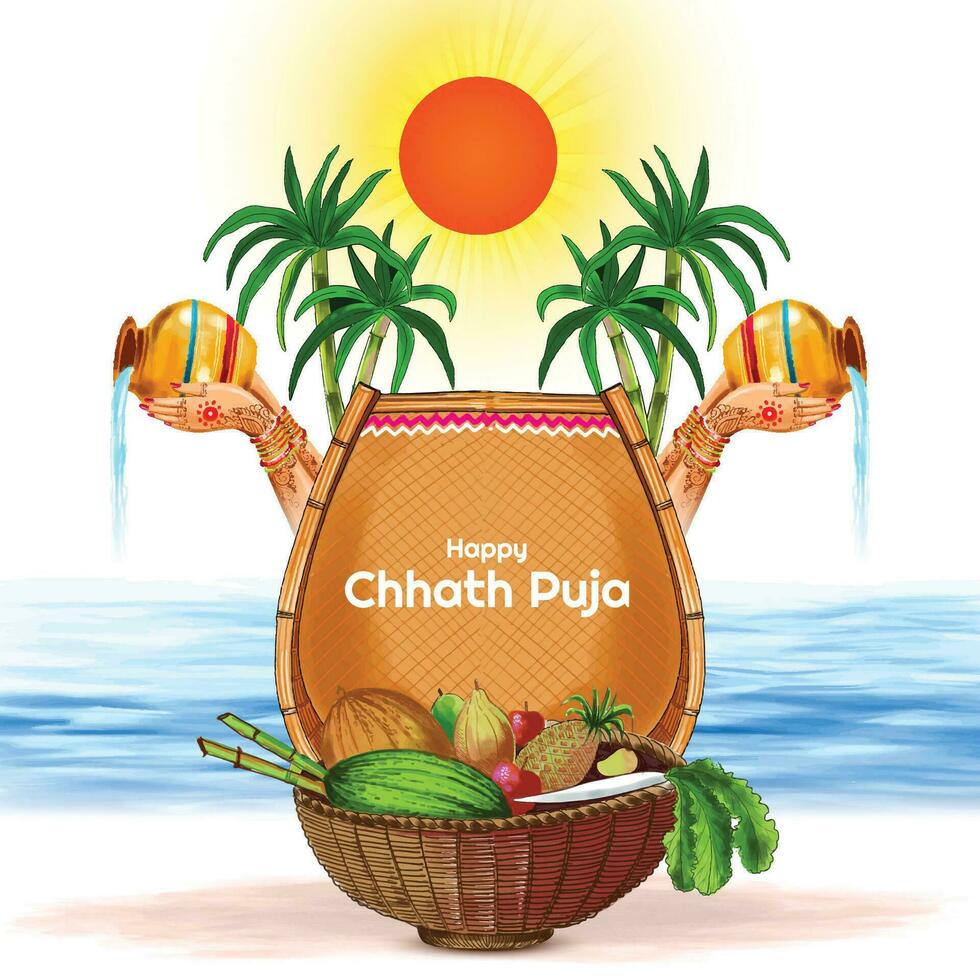Beautiful happy chhath puja festival card background vector