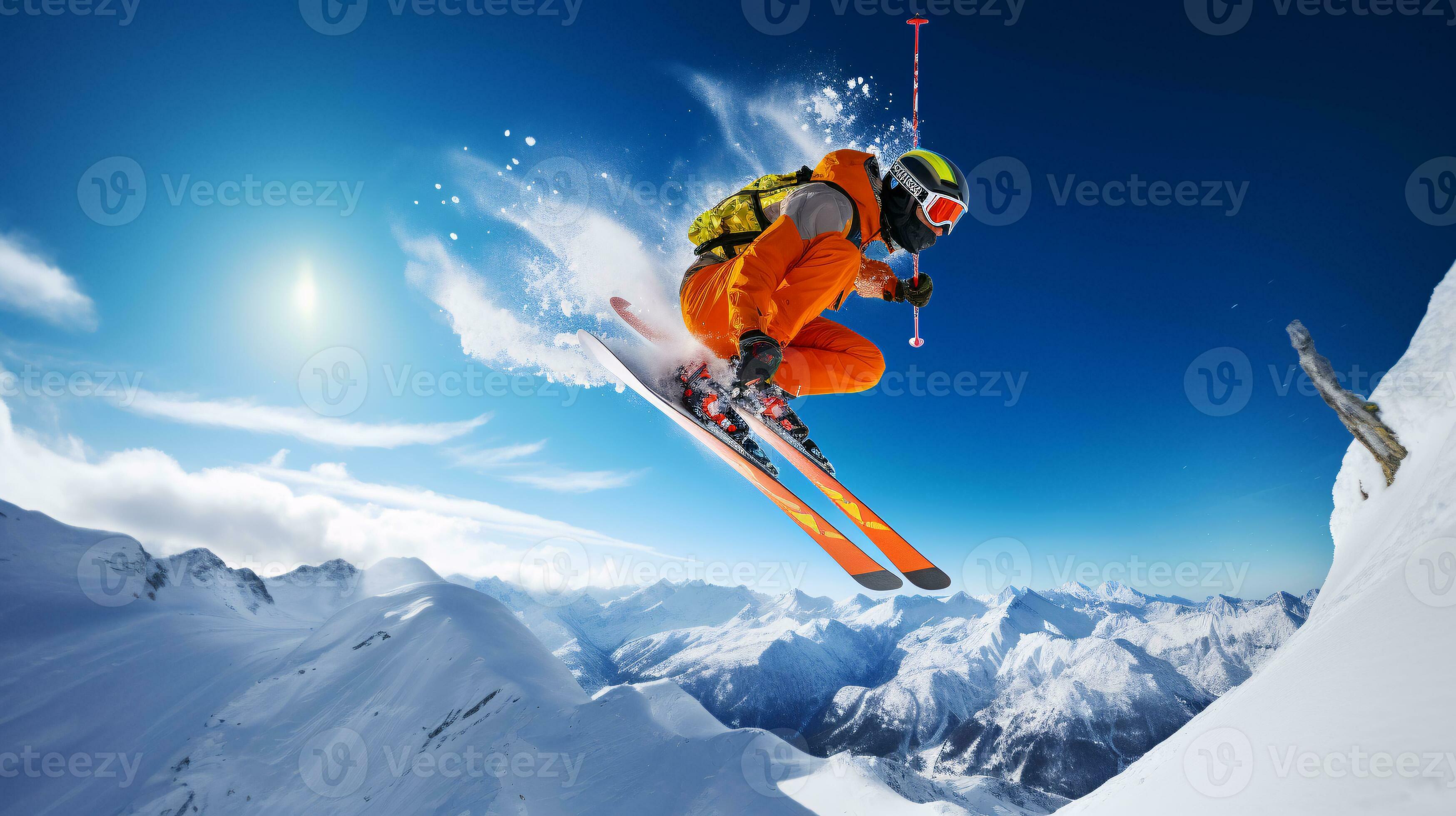 ai generative Winter extreme sports cool shot of ski in motion 33142331