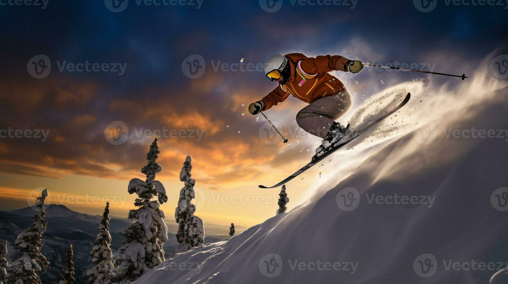 ai generative Winter extreme sports cool shot of ski in motion photo