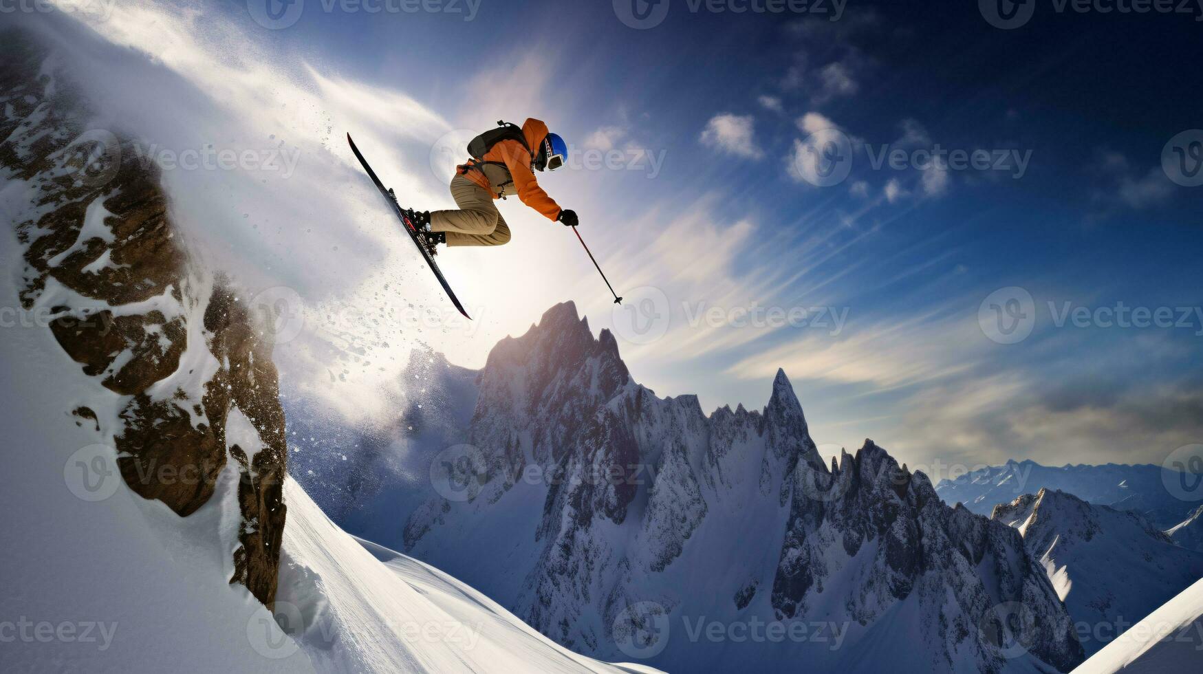 ai generativo invierno extremo Deportes frio Disparo de esquí en movimiento foto
