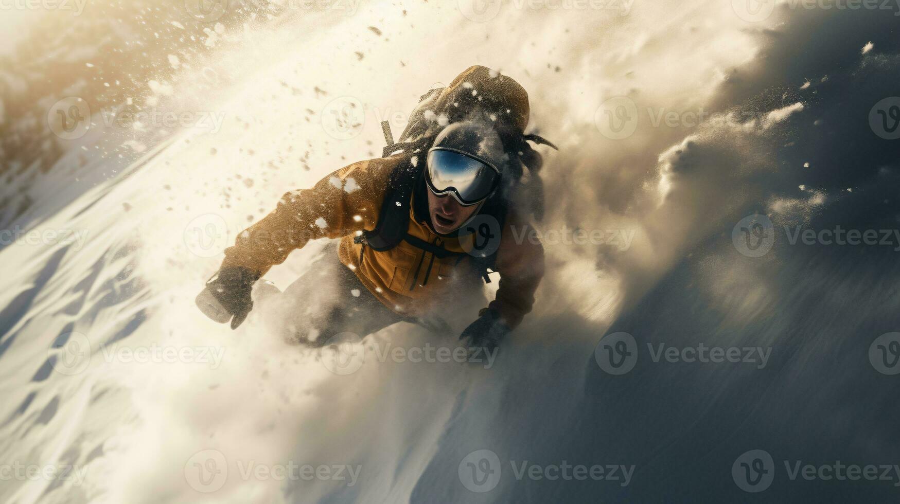 ai generative Winter extreme sports cool shot of snowboard in motion photo