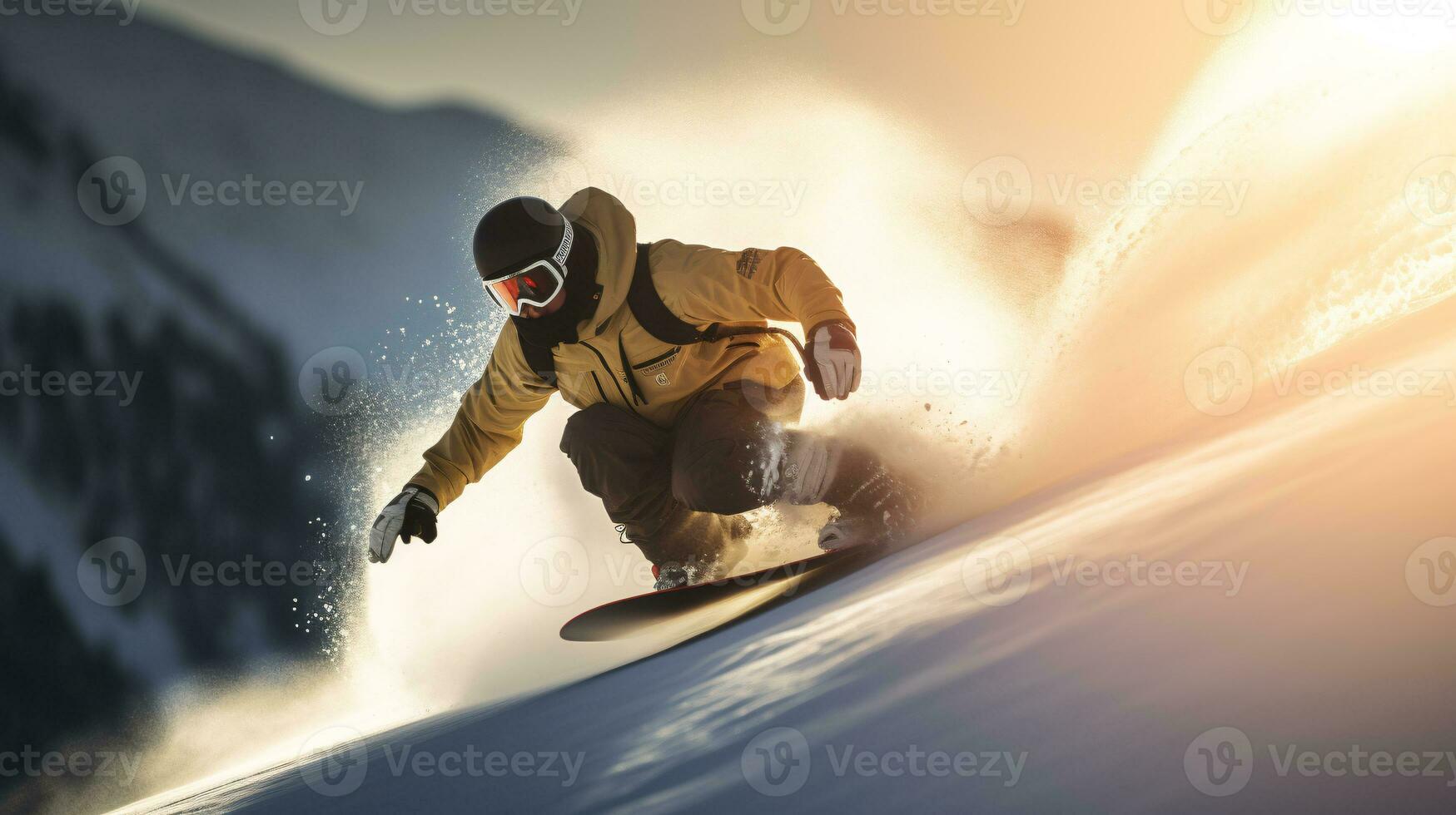 ai generative Winter extreme sports cool shot of snowboard in motion photo