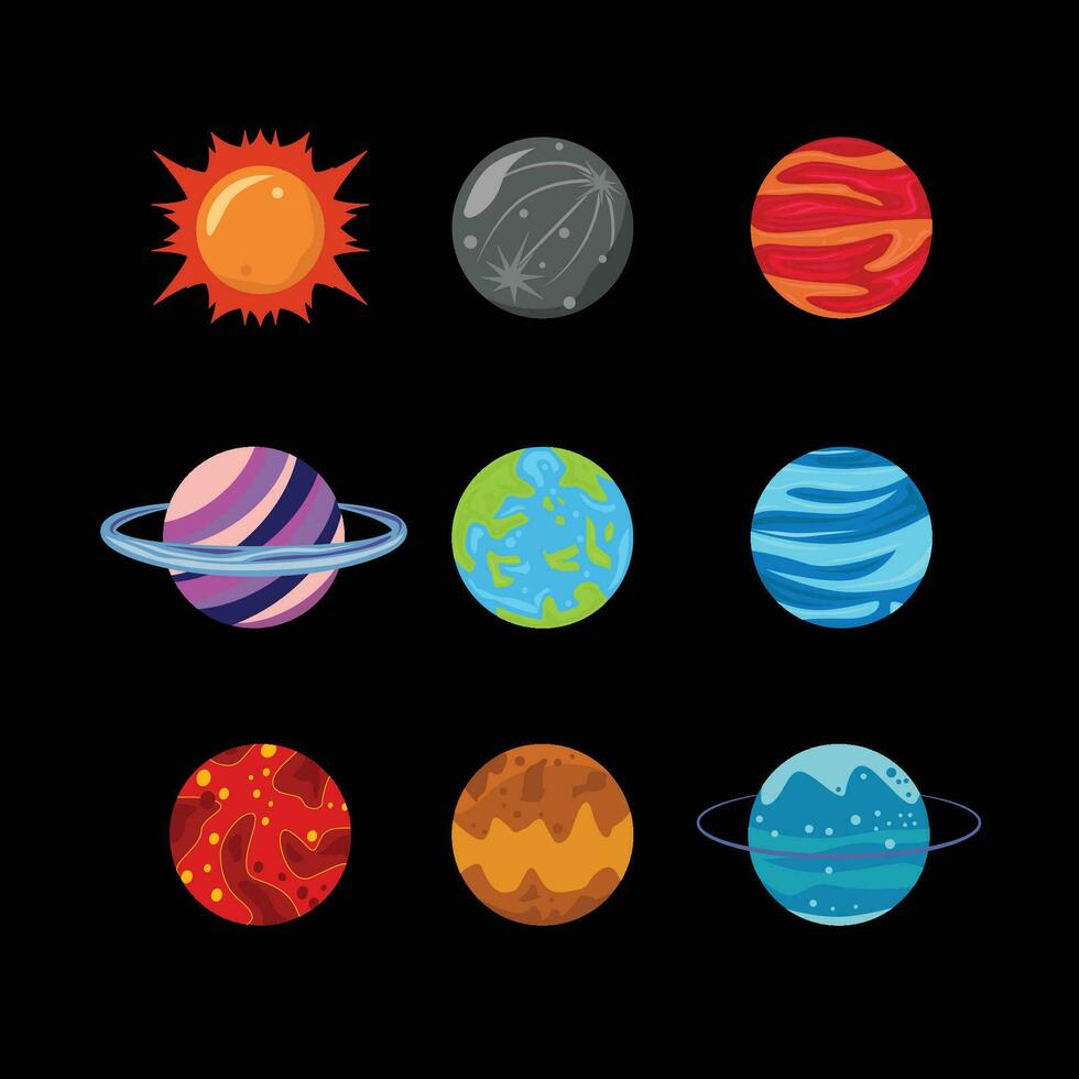 Solar system planets illustration vectors set