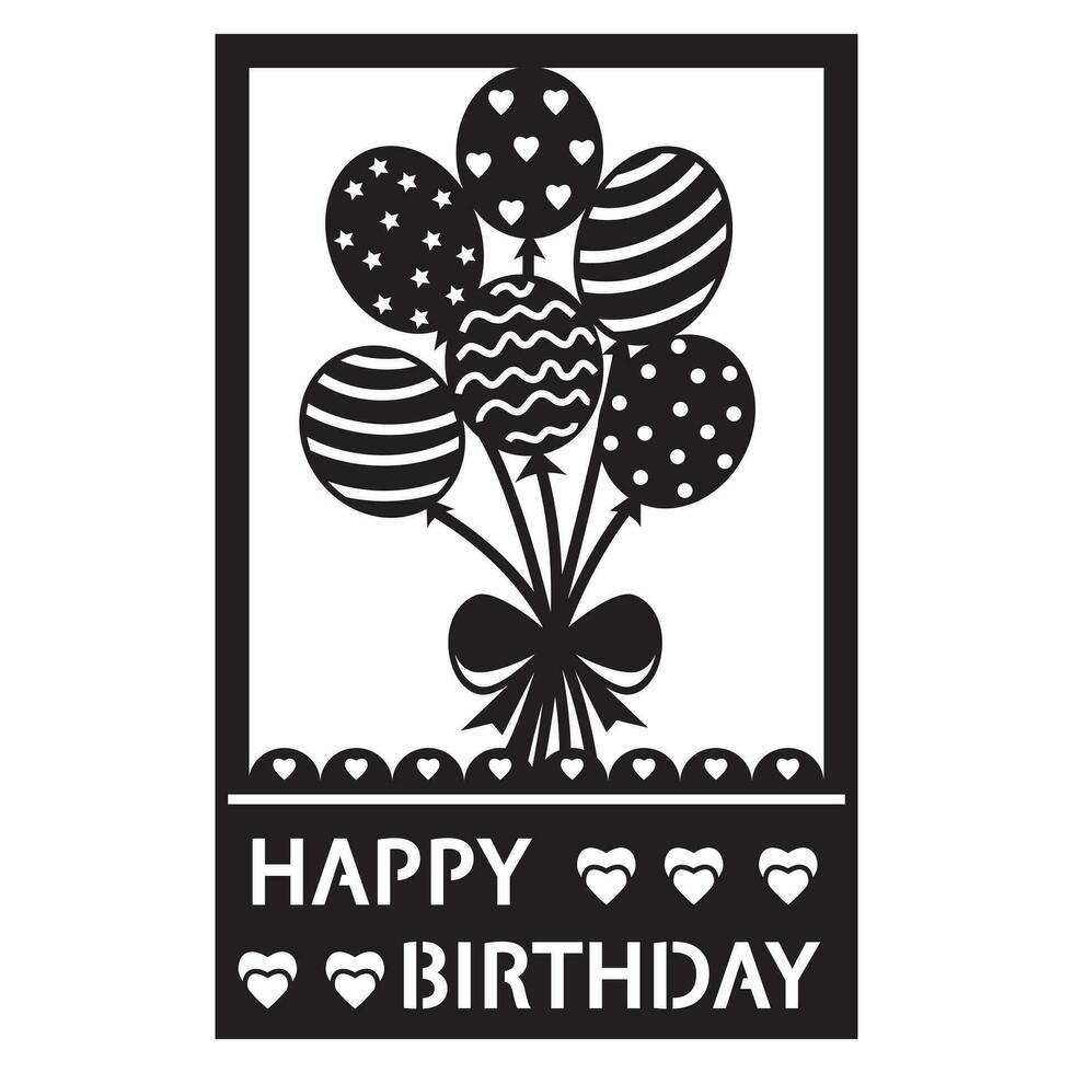 Template stencil of a birthday greeting card with balloons in the style of paper clippings, file cutting vector