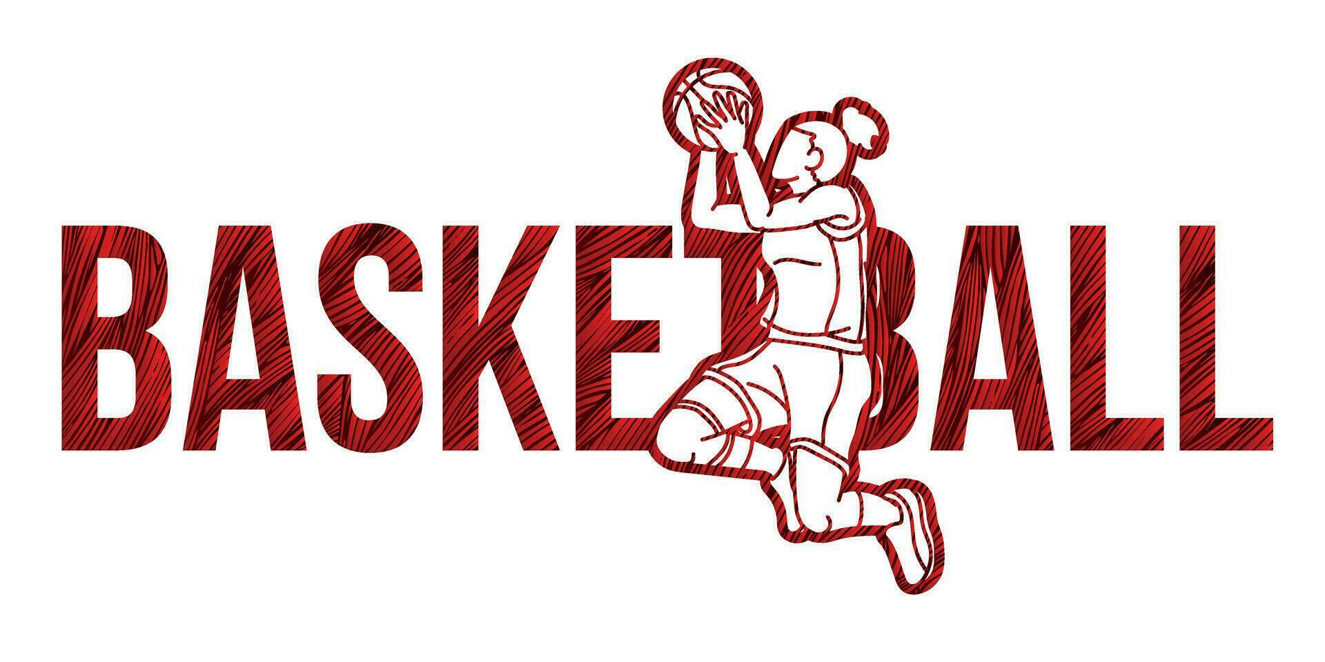 Basketball Female Player Action with Basketball Font Design Cartoon Sport vector