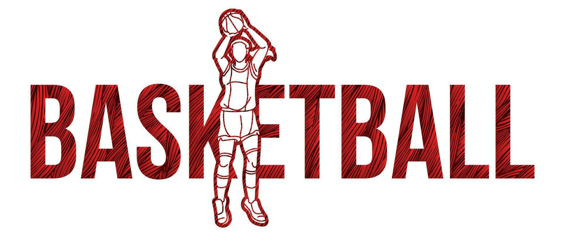 Basketball Female Player Action with Basketball Font Design Cartoon Sport Graphic Vector