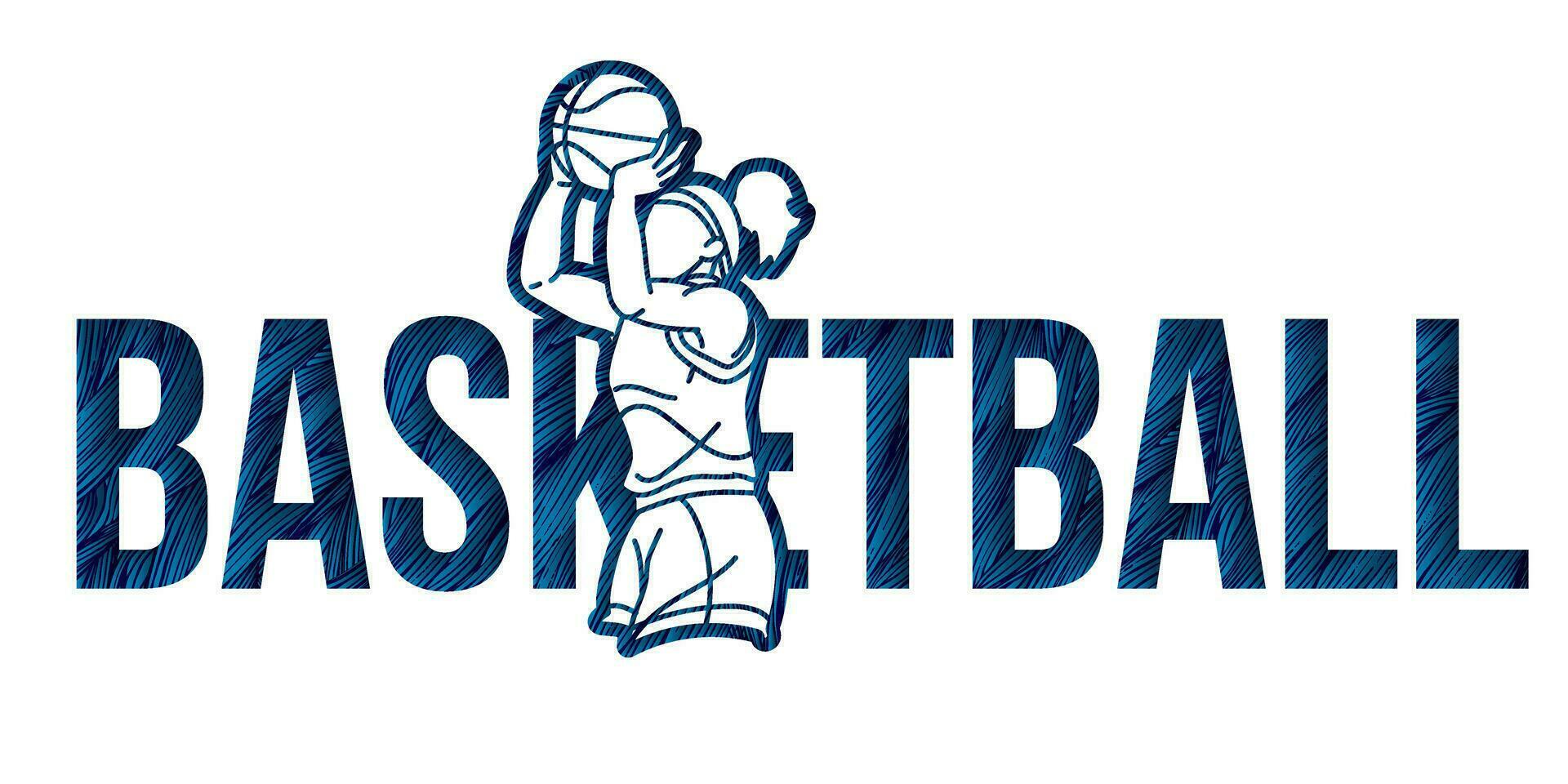 Basketball Female Player Action with Basketball Font Design vector