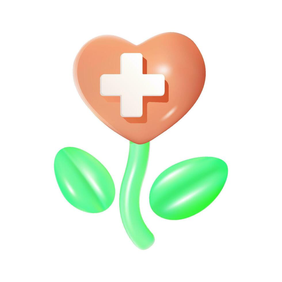 Green sprout with a medical cross. The concept of natural medicine, herbal remedies, and environmentalism. vector