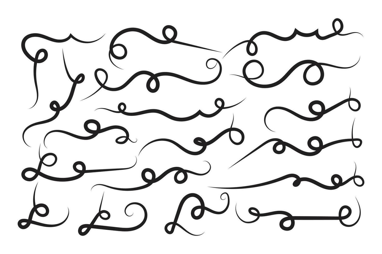 Lettering underline curly swoosh text elements, Typography font curve tail Highlight vector, Text Tails Swooshes Baseball Sign, calligraphy swish wavy decorative swirls, Swirl Lines tail ornaments vector