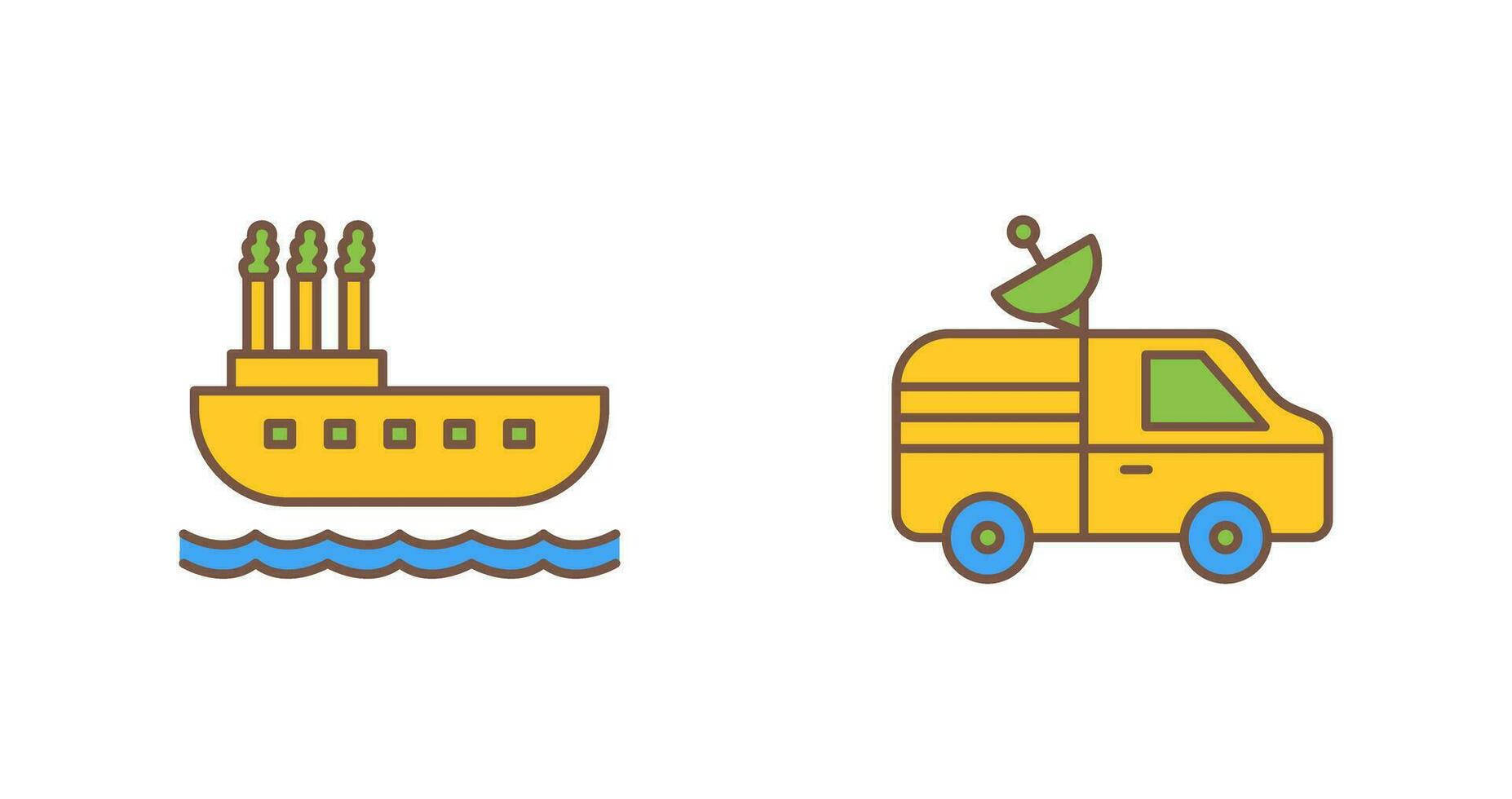 Steamboat and News Van Icon vector