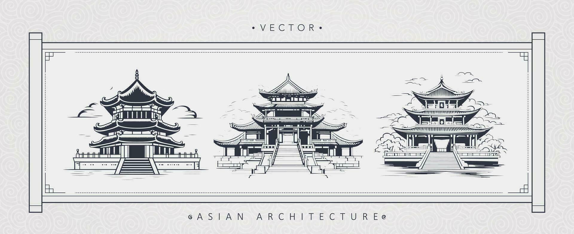 Chinese ancient architecture tower art vector