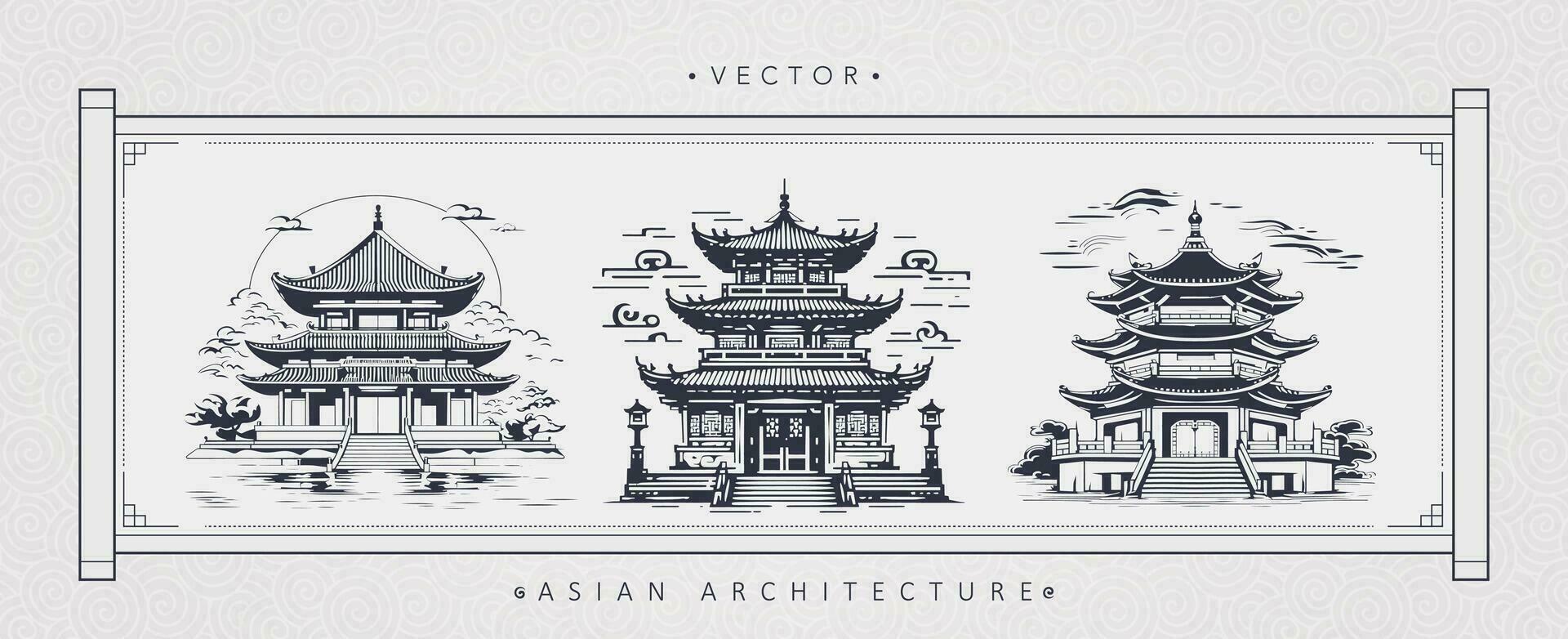 Chinese ancient architecture tower art vector