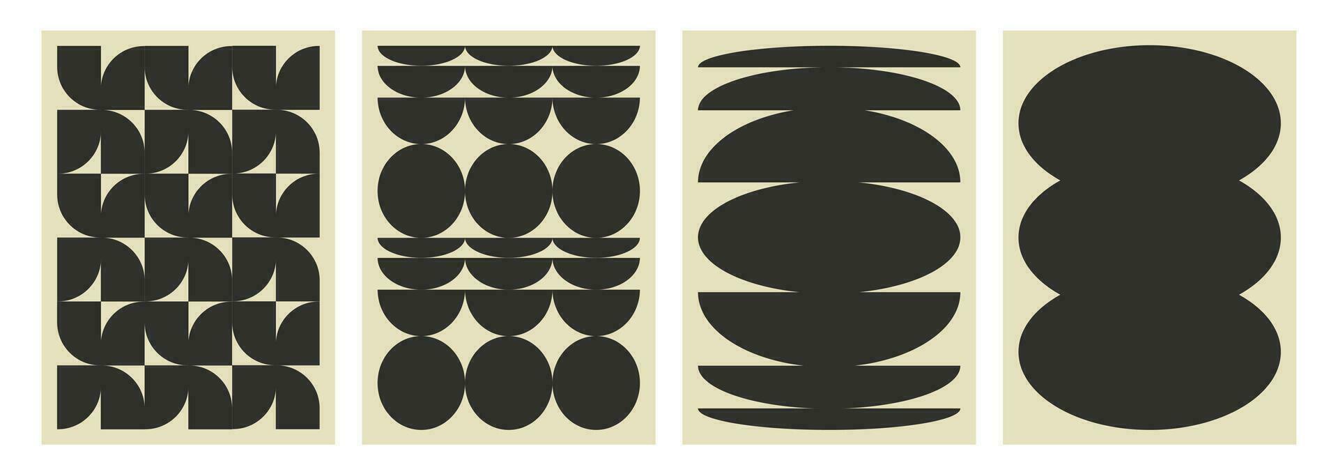 Vector set of abstract monochrome posters. Background with geometric shape in 90s brutalist style. Black flair in trendy brutal contemporary