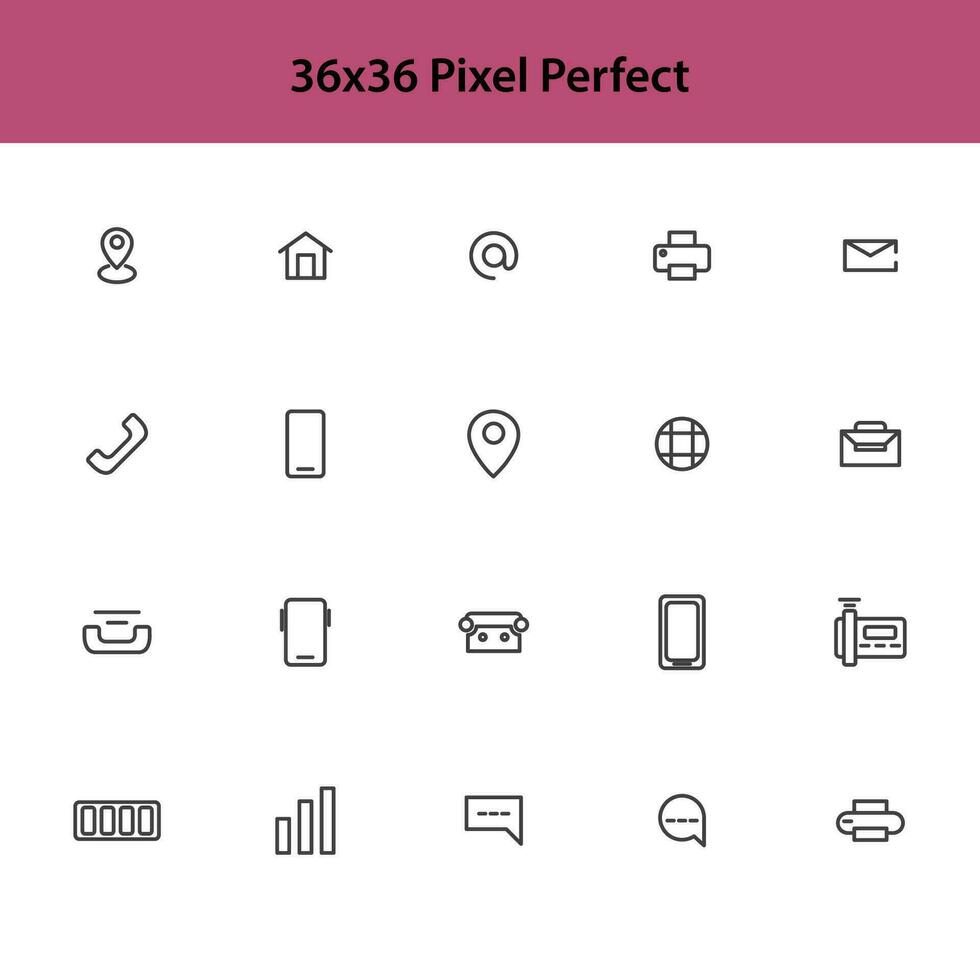 Simple set of communication Vector Line Icons. Contains battery symbol, Location, Mail, Phone etc. You can edit the scratches again. 36x36 pixel perfect