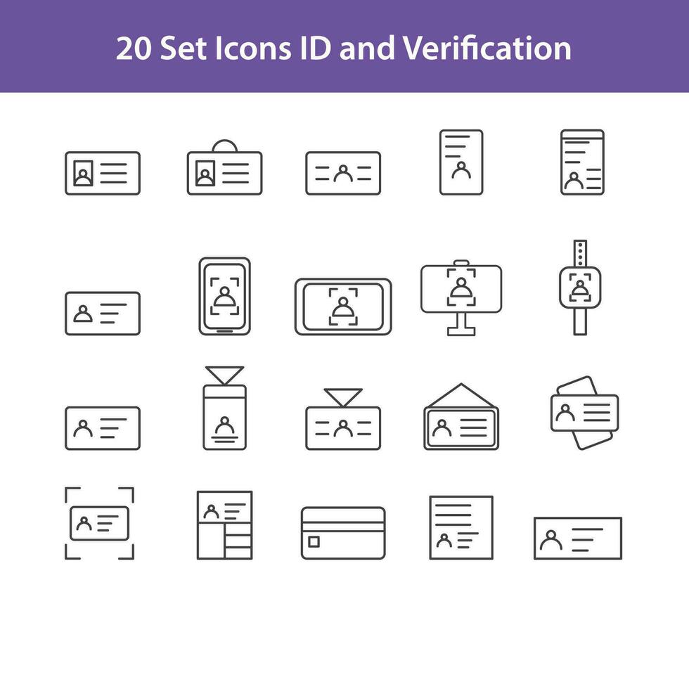 colección de vector línea íconos relacionado a carné de identidad y verificación. contiene íconos tal como pasaporte, escanear identificación, escanear tecnología. editable ataque.