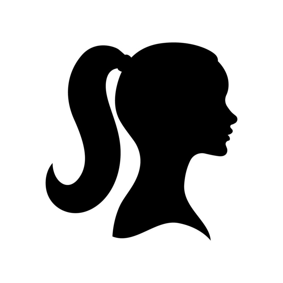 Silhouette of woman with ponytail isolated on white background. vector