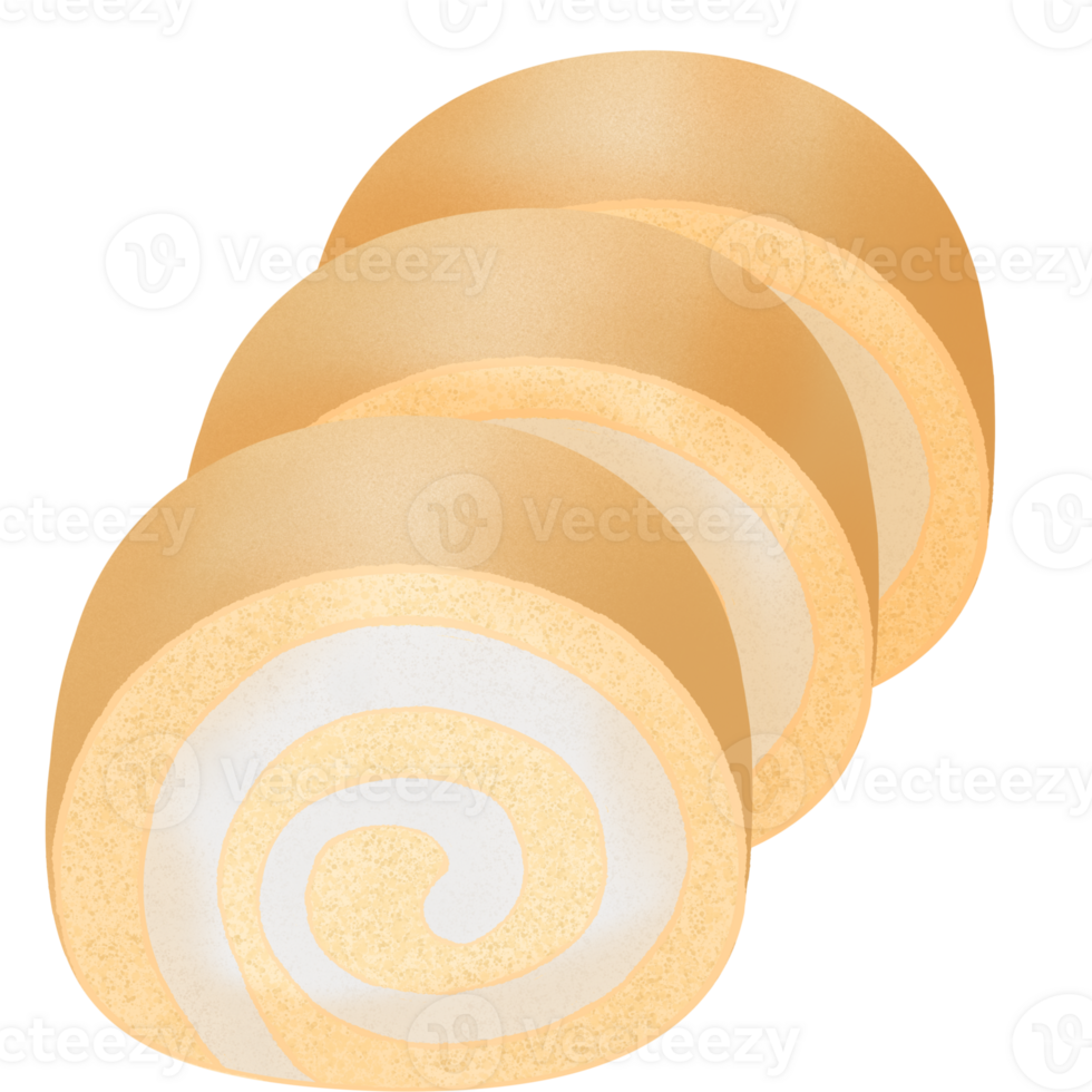 Roll cake filled with soft, thick cream. sliced Suitable for coffee shops and bakeries. png