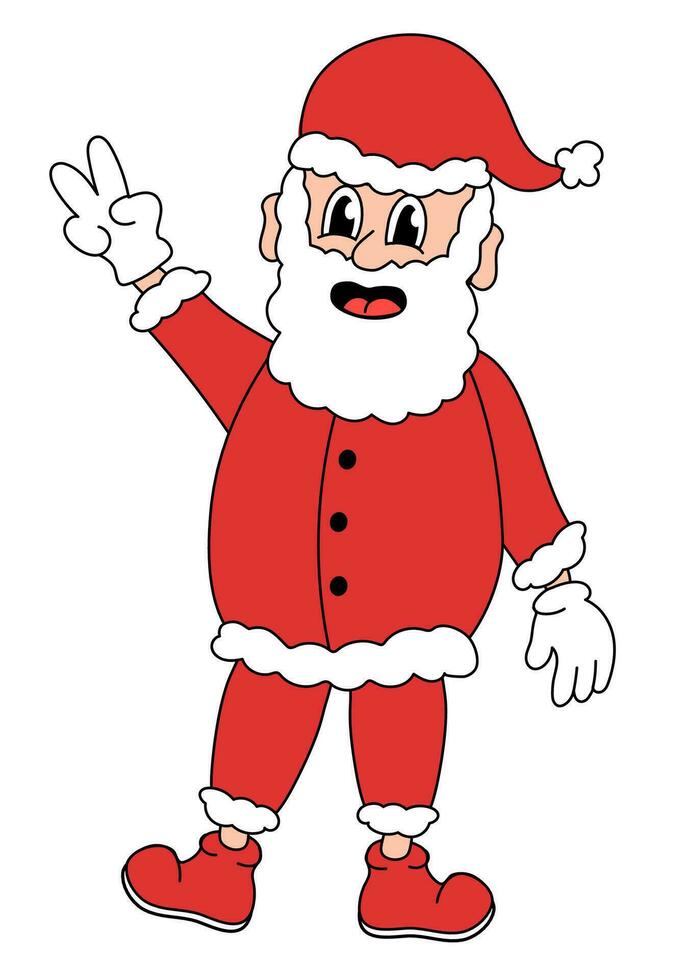 retro 70s 60s Años 80 hippie maravilloso Navidad Papa Noel claus espectáculo firmar paz. vector plano ilustración.