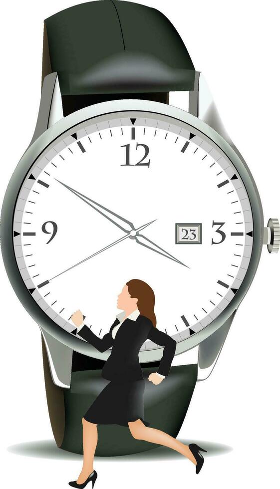 clock telling time with running woman vector