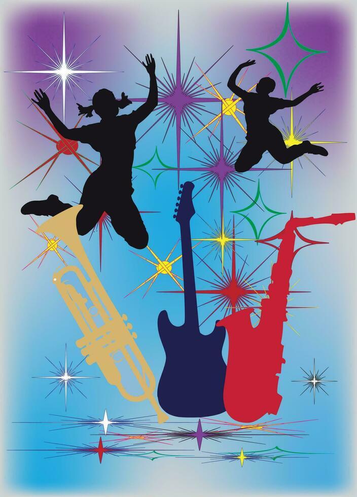 Fun Musical Instruments and Boys Dancing- vector