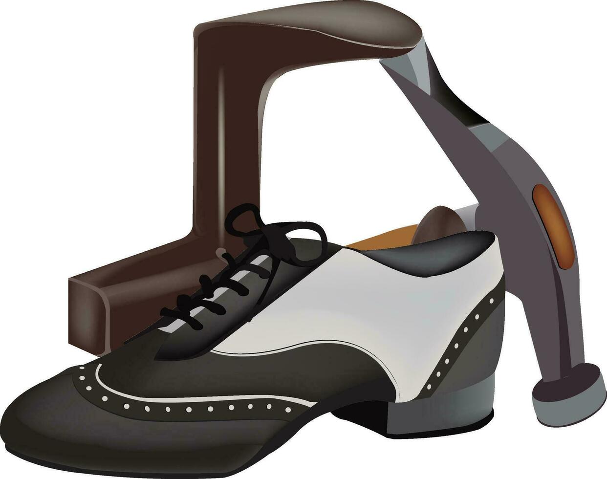 Tools for the shoemaker with shoes to repair- vector