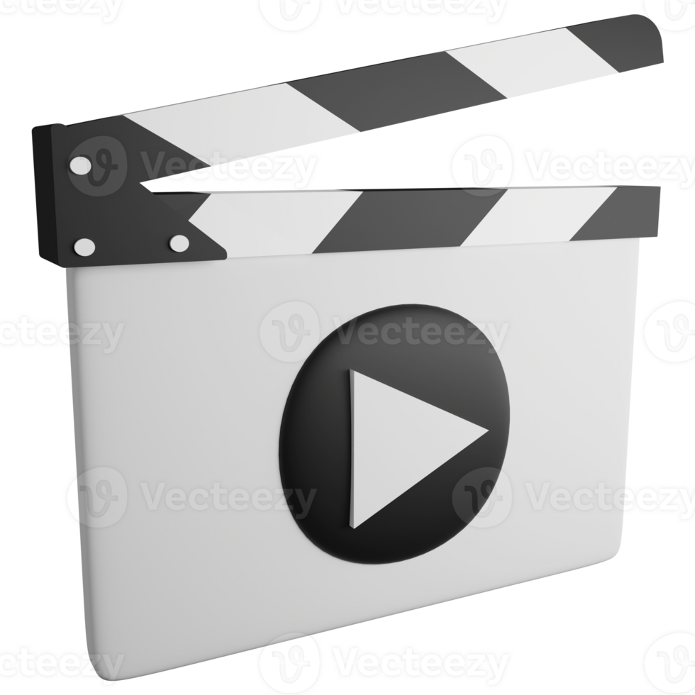 Movie clapperboard clipart flat design icon isolated on transparent background, 3D render entertainment and movie concept png