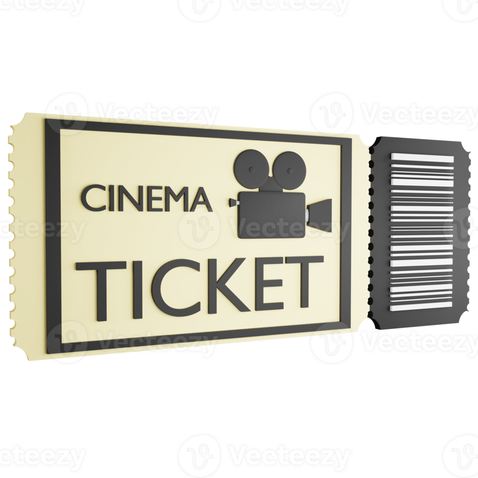 Cinema ticket clipart flat design icon isolated on transparent background, 3D render entertainment and movie concept png