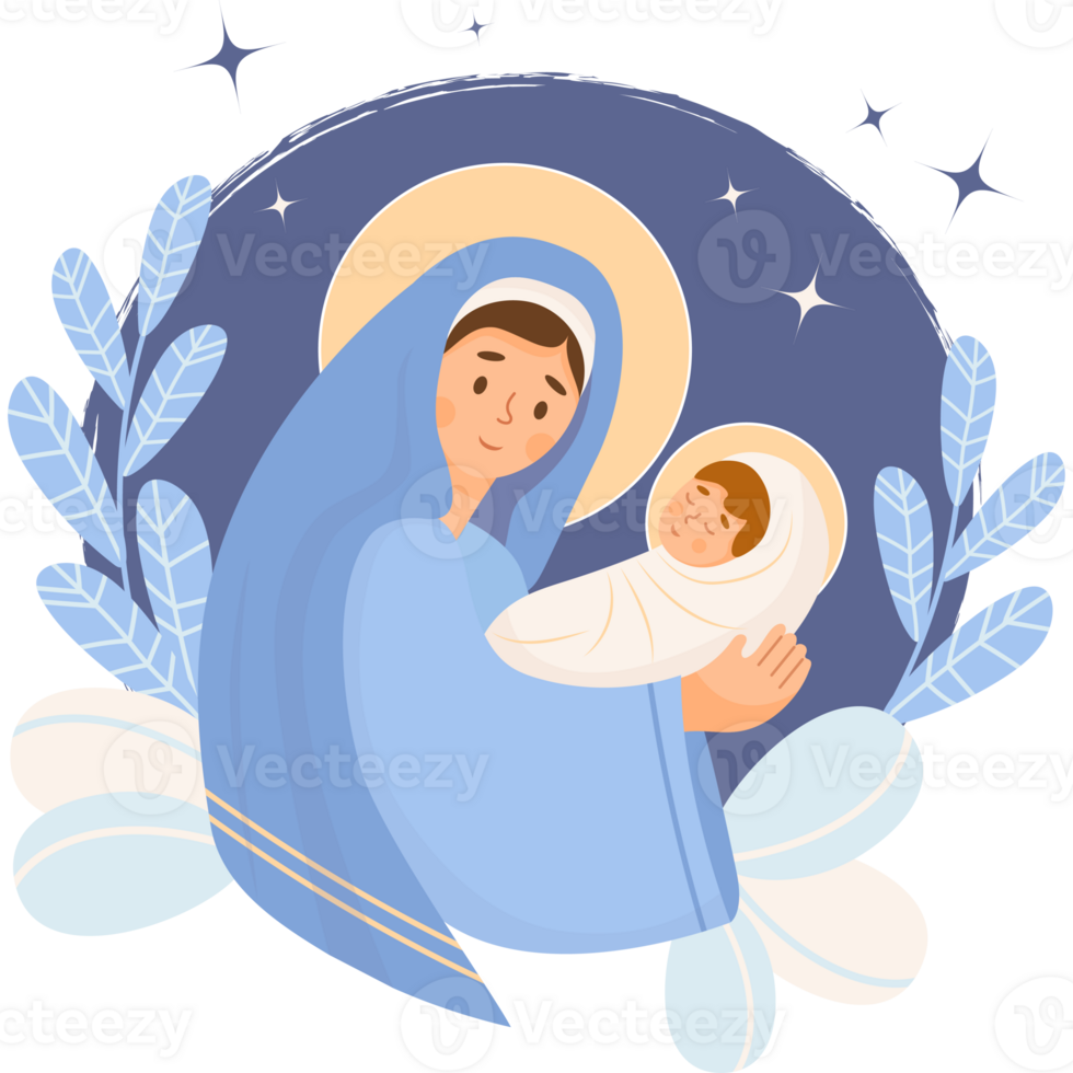 Navidad. Virgen María y bebé Jesús png