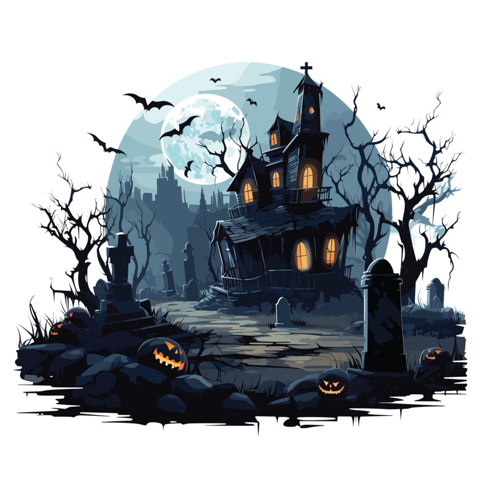 Scary Halloween House Clipart - Ai Generative png