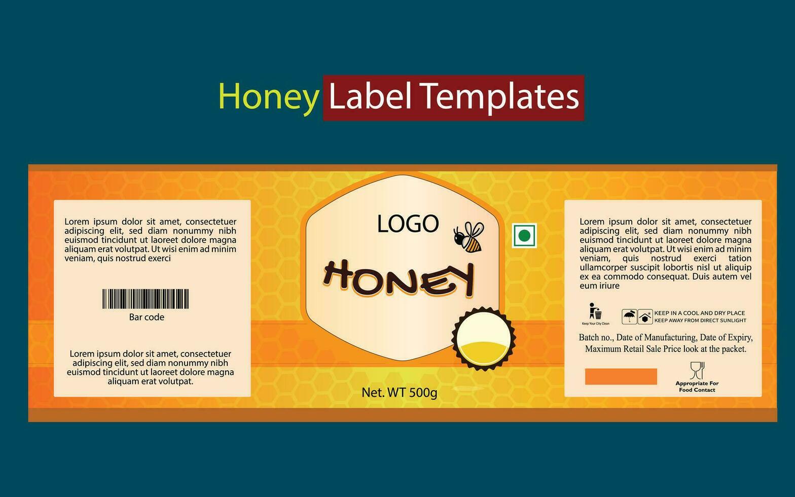 Hone Label Templates Set. Abstract Vector Packaging Design Layouts. Modern Typography Banners Landscape Background. Isolated Vector packaging template