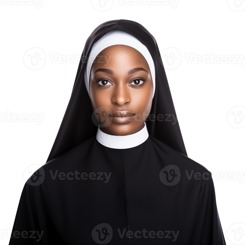 ai generative Portrait of a beautiful, young nun isolated on transparent background png