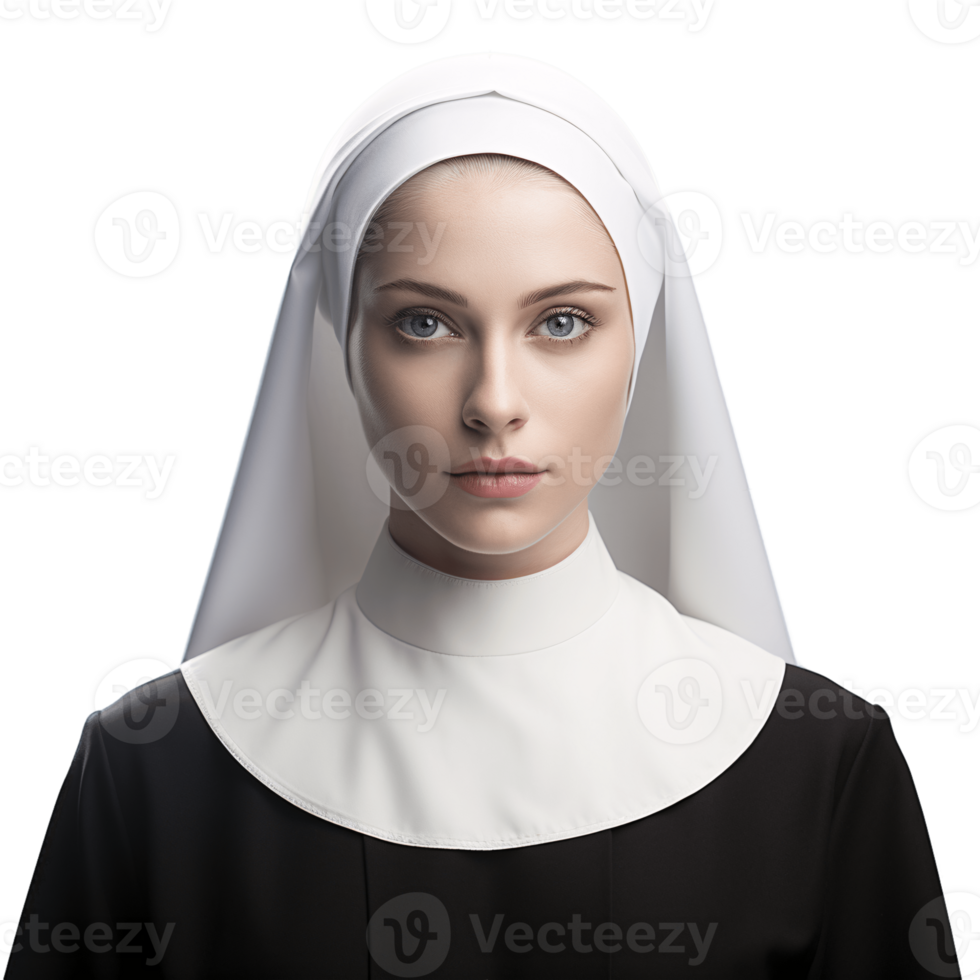 ai generative Portrait of a beautiful, young nun isolated on transparent background png