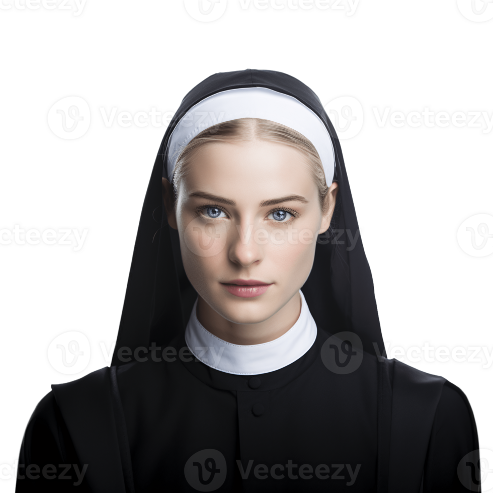 ai generative Portrait of a beautiful, young nun isolated on transparent background png