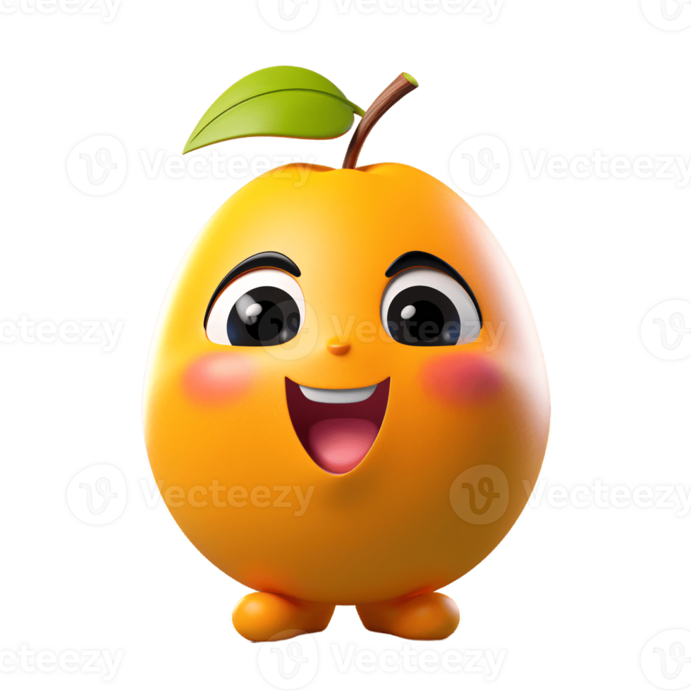 ai generative Cute friendly fruit and vegetable cartoon character isolated on transparent background png