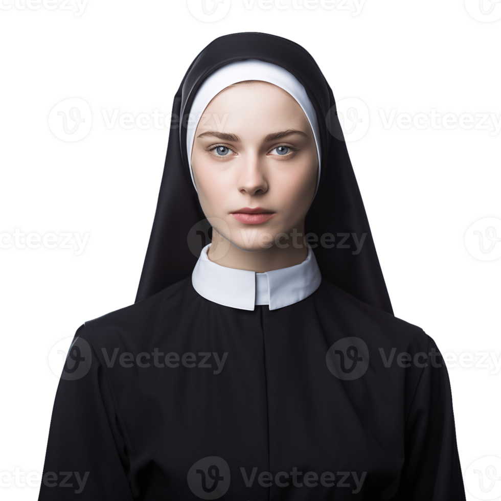 ai generative Portrait of a beautiful, young nun isolated on transparent background png