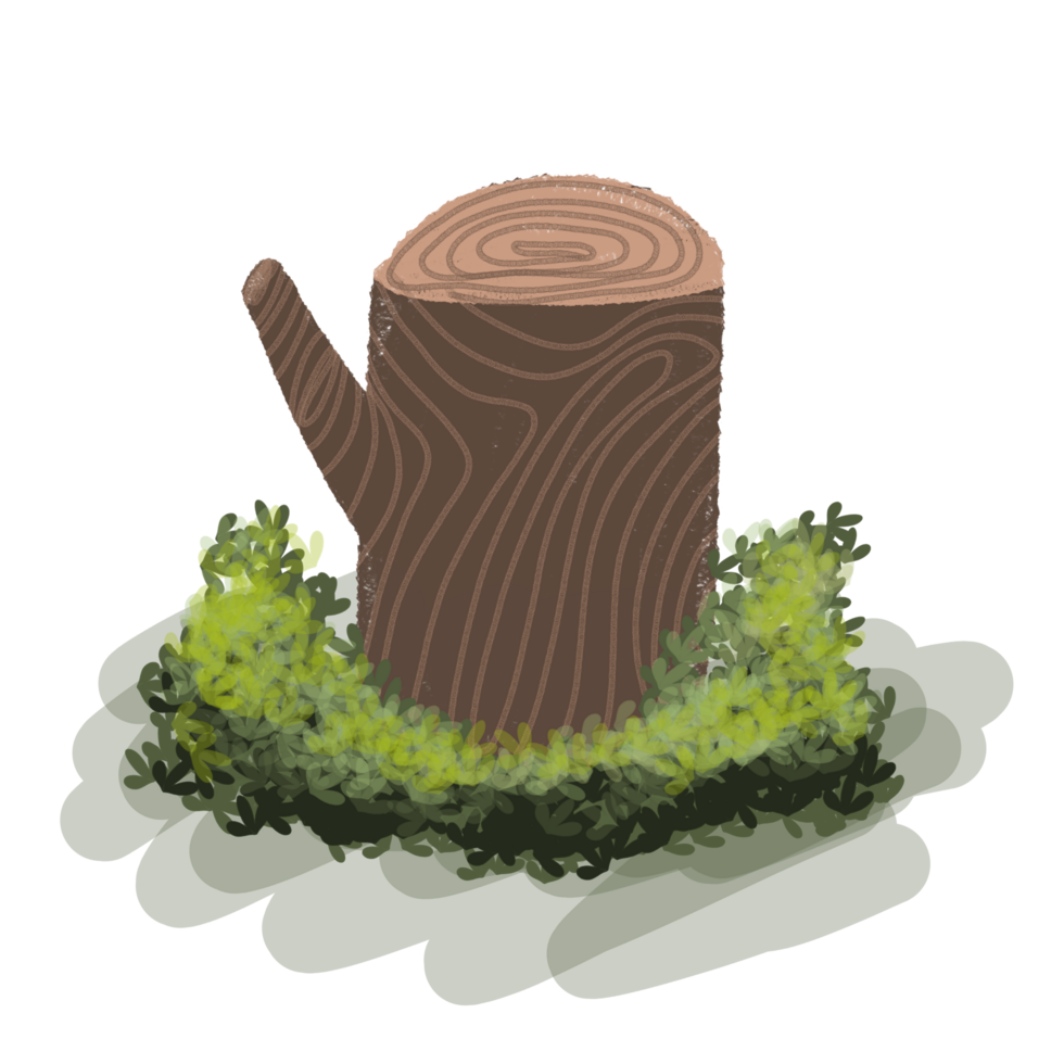 a cartoon tree stump with green grass around it png