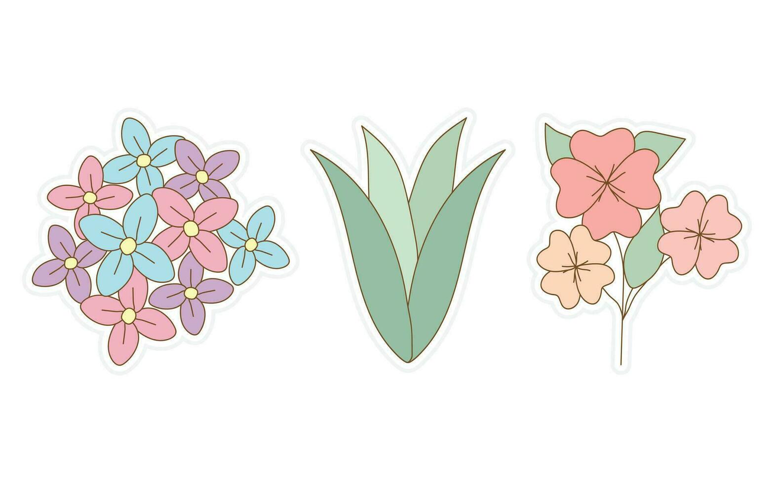 primavera pegatinas, flores, floral y hoja pegatinas para álbum de recortes, planificador, saludo tarjeta y más. vector